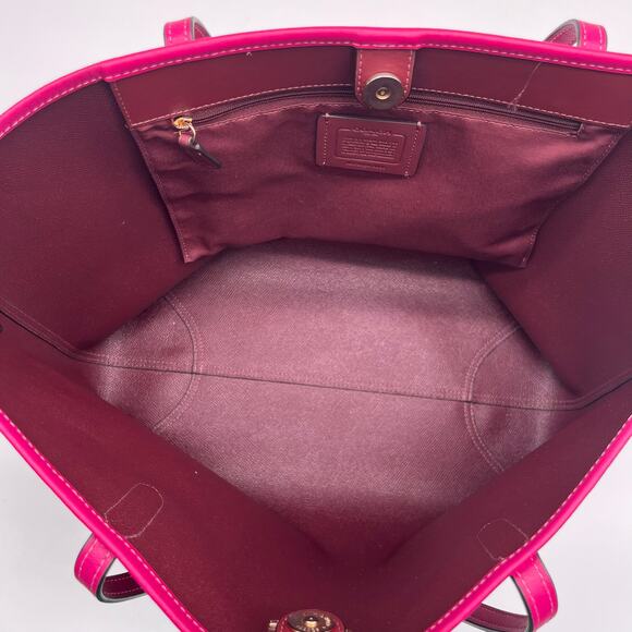COACH Signature City Tote Bag, Khaki and Pink Leather - Picture 12 of 13